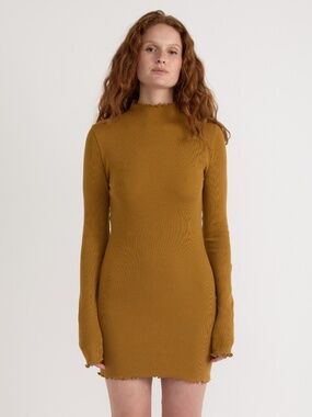 Organic Basics Women’s Core Rib Mock Neck Long Sleeve Dress, Organic Cotton NWT